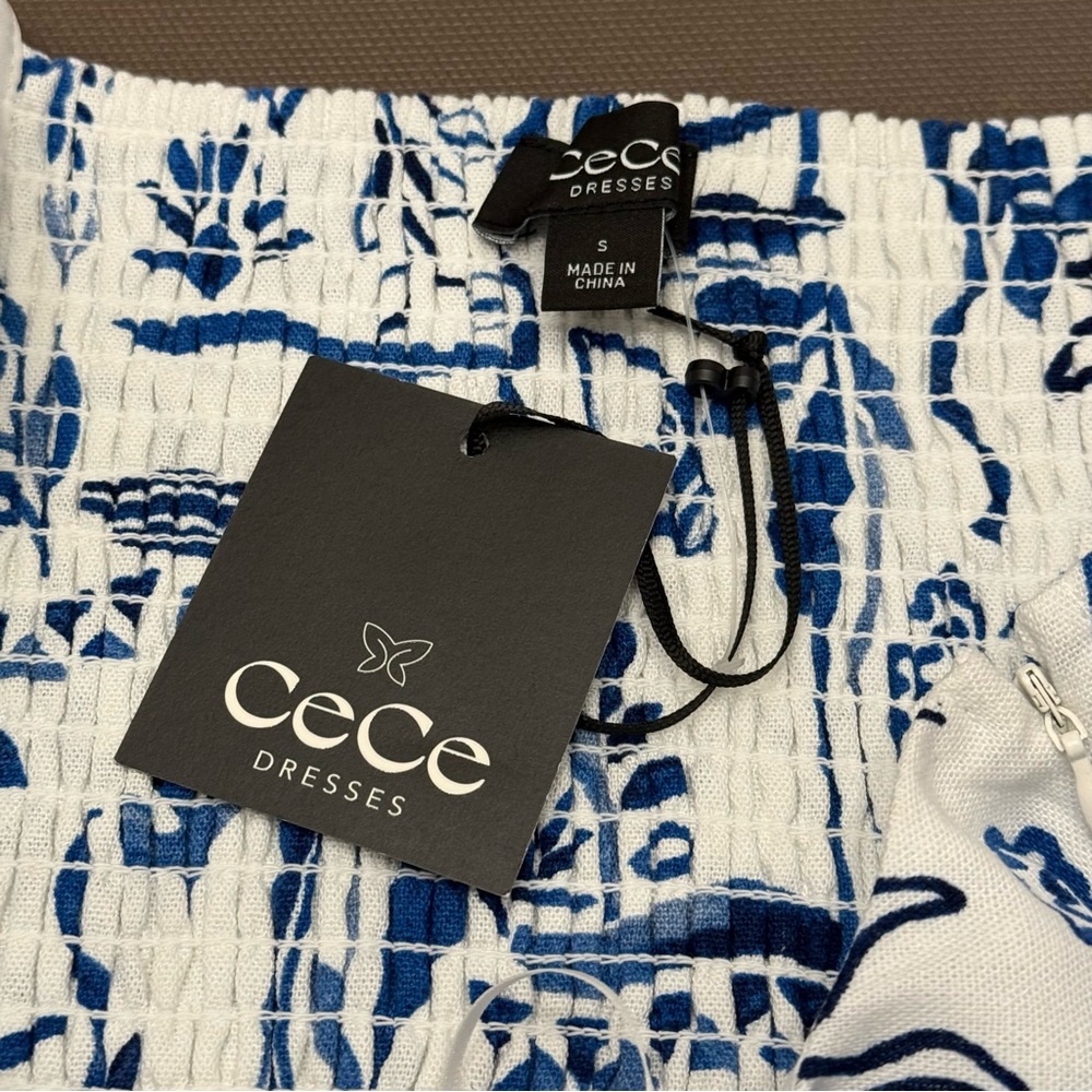 CeCe Linen Blend Tiered Dress Coastal Print Seashells Sun Starfish NWT Small - Picture 4 of 10